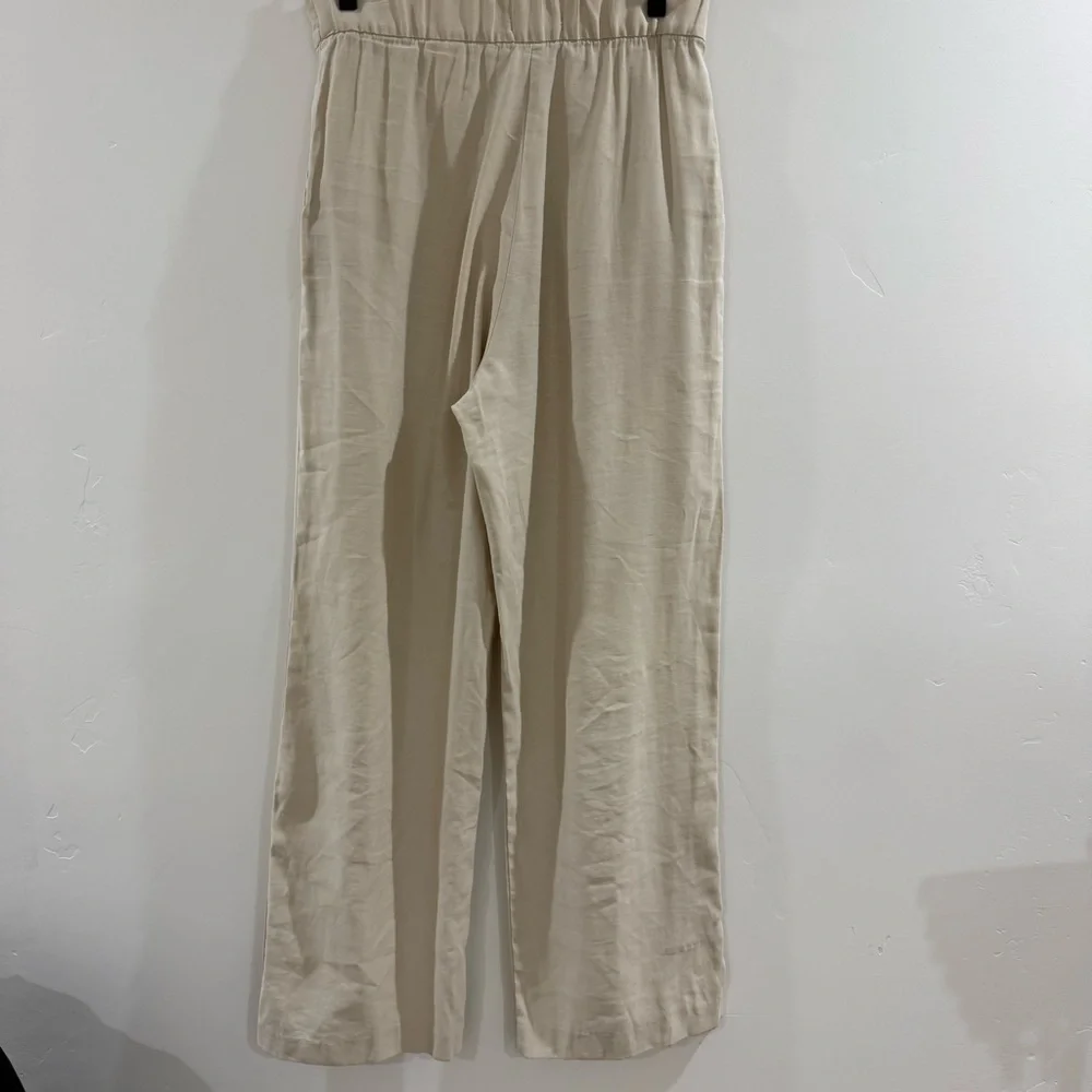 H&M tan linen-blend wide leg pant